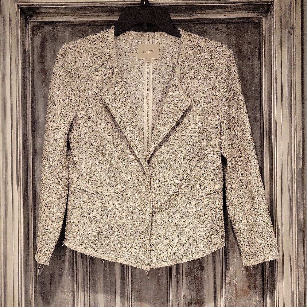 LOFT Women's Gray And Black Tweed Jacket